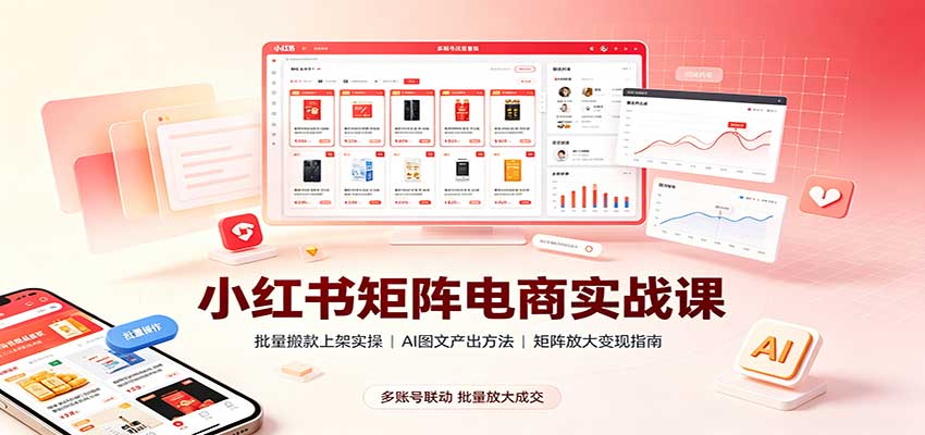 小红书矩阵电商实战课：批量搬款上架实操，AI图文产出，矩阵放大变现指南-知行阁轻创网-分享网络赚钱项目-全网首发副业项目实操平台-副业创业项目网