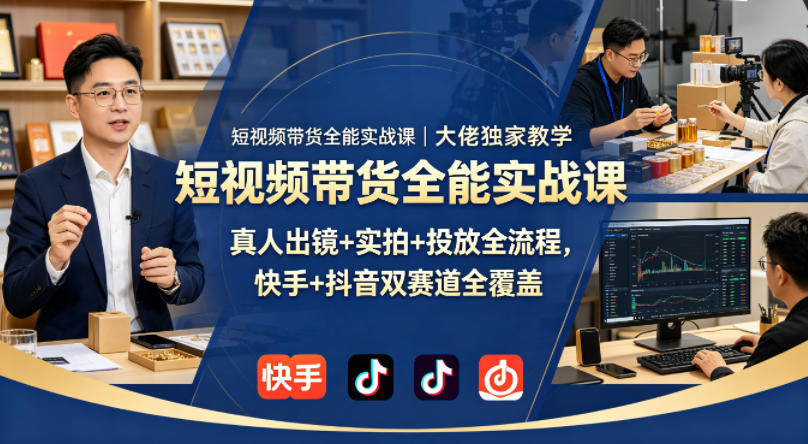 短视频带货全能实战课｜大佬独家教学，真人出镜+实拍+投放全流程，快手+抖音双赛道全覆盖-知行阁轻创网-分享网络赚钱项目-全网首发副业项目实操平台-副业创业项目网