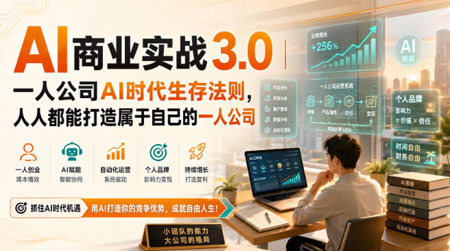 AI商业实战3.0｜一人公司AI时代生存法则，人人都能打造属于自己的一人公司-知行阁轻创网-分享网络赚钱项目-全网首发副业项目实操平台-副业创业项目网