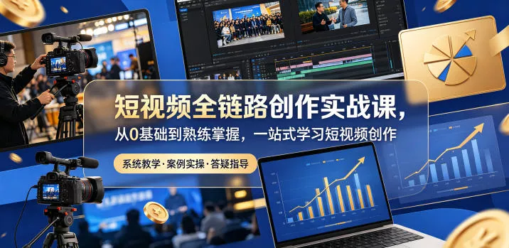 短视频全链路创作实战课，从0基础到熟练掌握，一站式学习短视频创作-知行阁轻创网-分享网络赚钱项目-全网首发副业项目实操平台-副业创业项目网