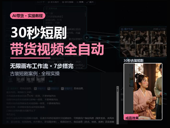 Seedance2.0做短剧带货视频，无限画布工作流·7步搭完古装短剧案例·全程实操-知行阁轻创网-分享网络赚钱项目-全网首发副业项目实操平台-副业创业项目网