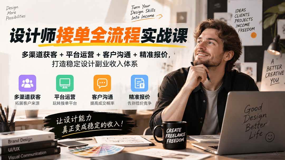 (20563期)设计师接单全流程实战课-无水印|多渠道获客+平台运营+客户沟通+精准报价,打造稳定设计副业收入体系-知行阁轻创网-分享网络赚钱项目-全网首发副业项目实操平台-副业创业项目网