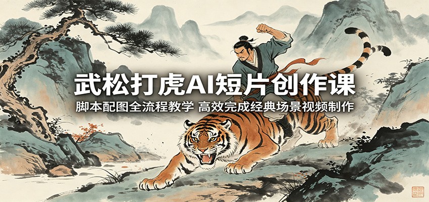 武松打虎AI短片创作课：脚本配图全流程教学，高效完成经典场景视频制作-知行阁轻创网-分享网络赚钱项目-全网首发副业项目实操平台-副业创业项目网