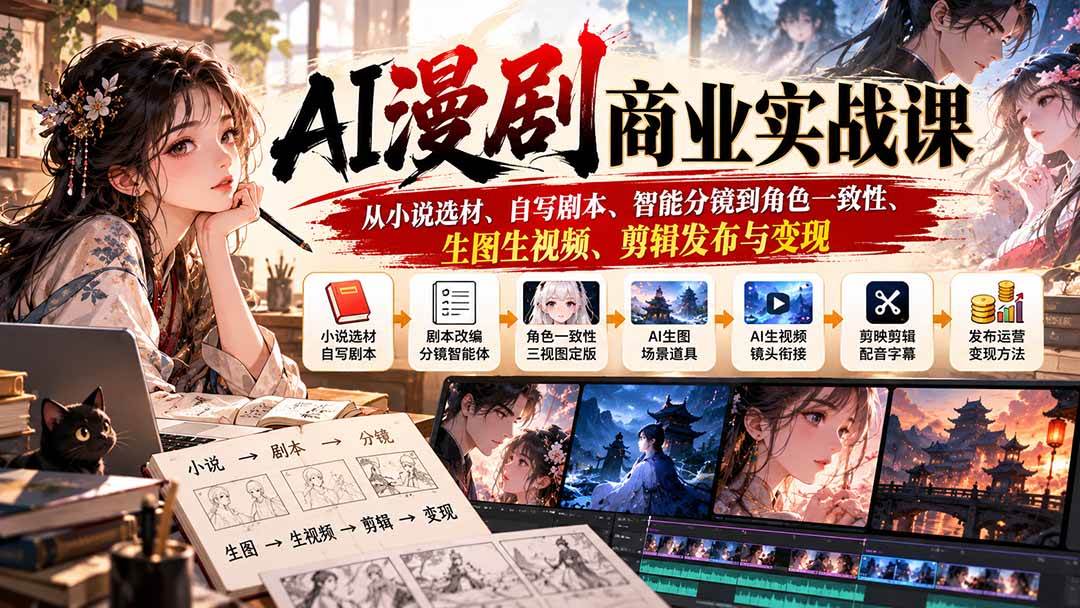（20811期）AI漫剧商业实战课：从小说选材、自写剧本、智能分镜到角色一致性、生图生视频、剪辑发布与变现-知行阁轻创网-分享网络赚钱项目-全网首发副业项目实操平台-副业创业项目网