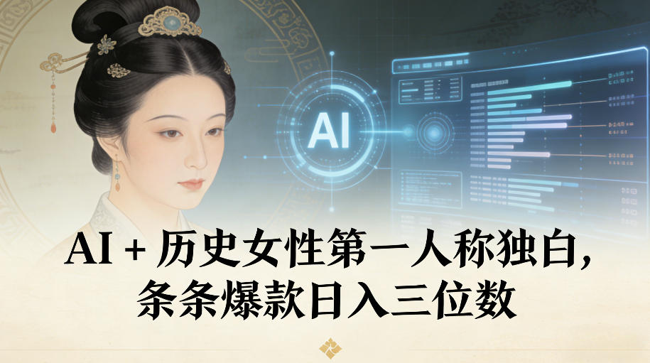 AI+历史女性第一人称独白，条条爆款日入三位数-知行阁轻创网-分享网络赚钱项目-全网首发副业项目实操平台-副业创业项目网