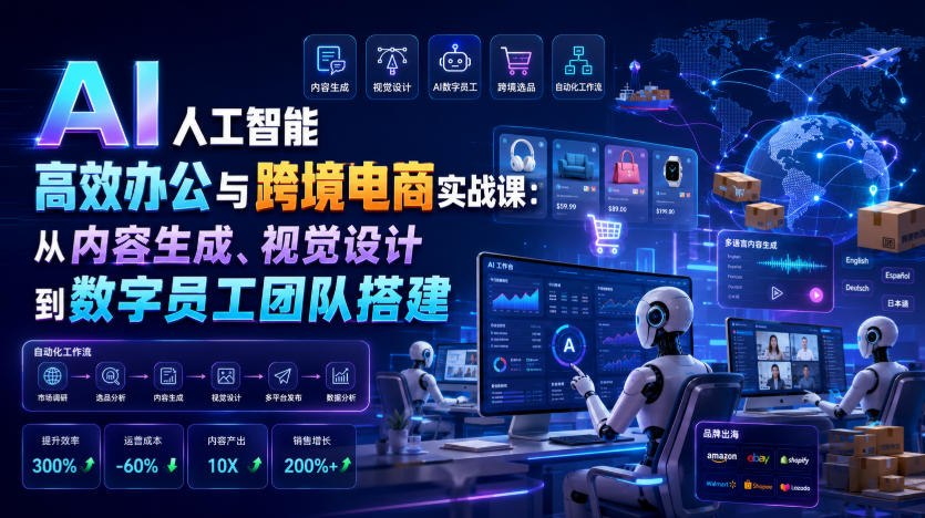 AI人工智能高效办公与跨境电商实战课：从内容生成、视觉设计到数字员工团队搭建-知行阁轻创网-分享网络赚钱项目-全网首发副业项目实操平台-副业创业项目网