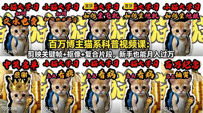 百万博主猫系科普视频课：剪映关键帧+抠像+复合片段，新手也能月入过万-知行阁轻创网-分享网络赚钱项目-全网首发副业项目实操平台-副业创业项目网