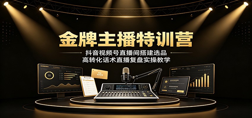 金牌主播特训营：抖音视频号直播间搭建选品，高转化话术直播复盘实操教学-知行阁轻创网-分享网络赚钱项目-全网首发副业项目实操平台-副业创业项目网