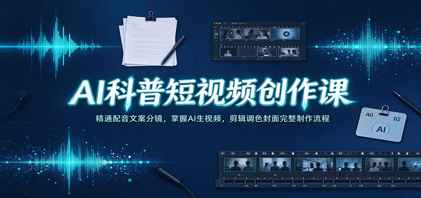 AI科普短视频创作课：精通配音文案分镜，掌握AI生视频，剪辑调色封面完整制作流程-知行阁轻创网-分享网络赚钱项目-全网首发副业项目实操平台-副业创业项目网