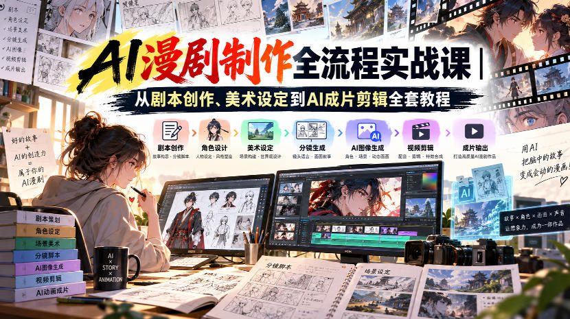 AI漫剧制作全流程实战课｜从剧本创作、美术设定到AI成片剪辑全套教程-知行阁轻创网-分享网络赚钱项目-全网首发副业项目实操平台-副业创业项目网