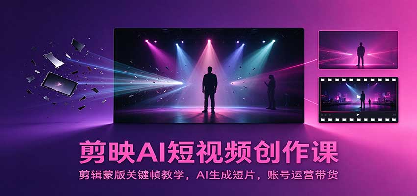 剪映AI短视频创作课：剪辑蒙版关键帧教学，AI生成短片，账号运营带货-知行阁轻创网-分享网络赚钱项目-全网首发副业项目实操平台-副业创业项目网