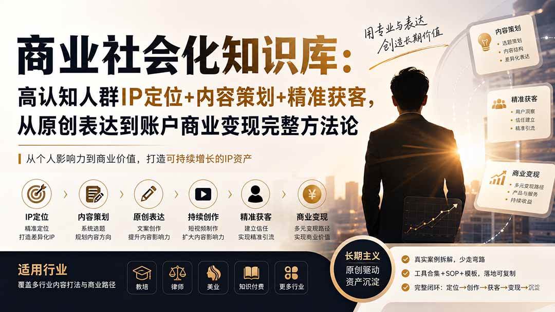 （19733期）商业社会化知识库：高认知人群IP定位+内容策划+精准获客，从原创表达到账户商业变现完整方法论-知行阁轻创网-分享网络赚钱项目-全网首发副业项目实操平台-副业创业项目网