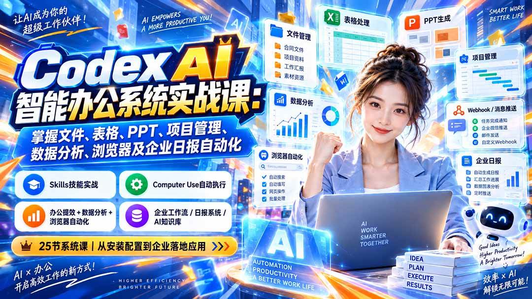 （20446期）Codex AI智能办公系统实战课：掌握文件、表格、PPT、项目管理、数据分析、浏览器及企业日报自动化-知行阁轻创网-分享网络赚钱项目-全网首发副业项目实操平台-副业创业项目网
