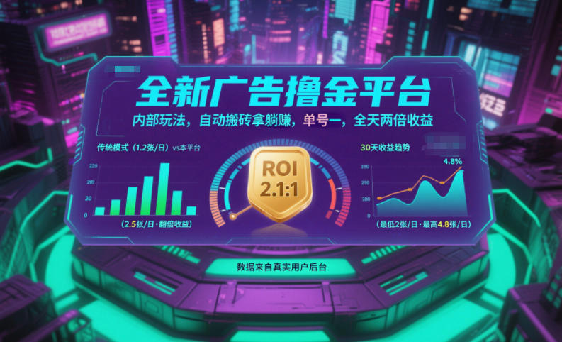 全新广告撸金平台，内部玩法，自动搬砖拿躺賺，单号一天保底2张+，全天两倍收益【揭秘】-知行阁轻创网-分享网络赚钱项目-全网首发副业项目实操平台-副业创业项目网