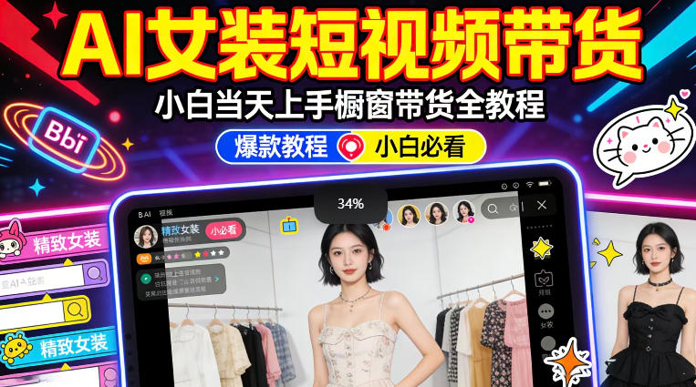 AI女装短视频橱窗带货：小白零门槛当天上手，高佣金爆款轻松賺！-知行阁轻创网-分享网络赚钱项目-全网首发副业项目实操平台-副业创业项目网