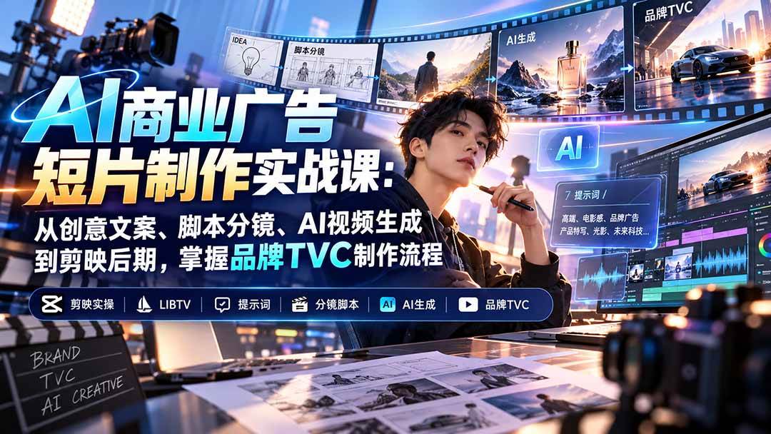 （20863期）AI商业广告短片制作实战课：从创意文案、脚本分镜、AI视频生成到剪映后期，掌握品牌TVC制作流程-知行阁轻创网-分享网络赚钱项目-全网首发副业项目实操平台-副业创业项目网