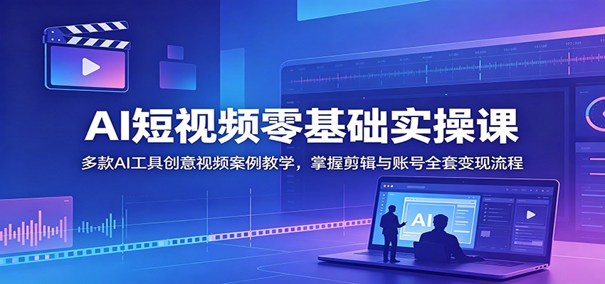 AI短视频零基础实操课：多款AI工具创意视频案例教学，掌握剪辑与账号全套变现流程-知行阁轻创网-分享网络赚钱项目-全网首发副业项目实操平台-副业创业项目网