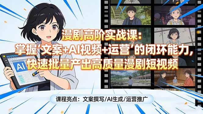 （17461期）漫剧高阶实战课：掌握“文案+AI视频+运营”的闭环能力，快速批量产出高质量漫剧短视频-知行阁轻创网-分享网络赚钱项目-全网首发副业项目实操平台-副业创业项目网