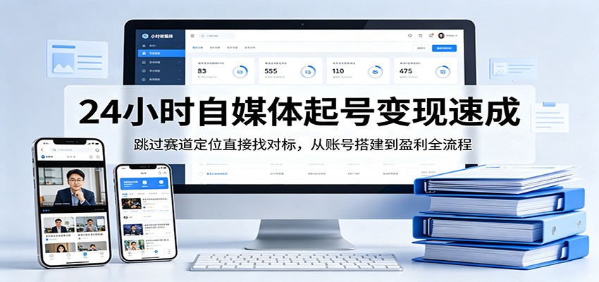 24小时自媒体起号变现速成，跳过赛道定位直接找对标，从账号搭建到盈利全流程-知行阁轻创网-分享网络赚钱项目-全网首发副业项目实操平台-副业创业项目网