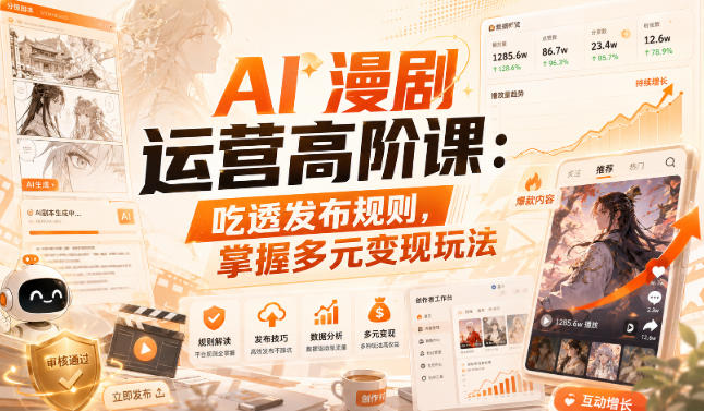 AI漫剧运营高阶课：吃透发布规则，掌握多元变现玩法-知行阁轻创网-分享网络赚钱项目-全网首发副业项目实操平台-副业创业项目网
