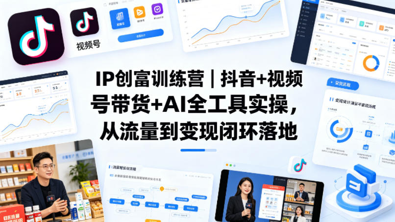 IP创富训练营｜抖音+视频号带货+AI全工具实操，从流量到变现闭环落地-知行阁轻创网-分享网络赚钱项目-全网首发副业项目实操平台-副业创业项目网