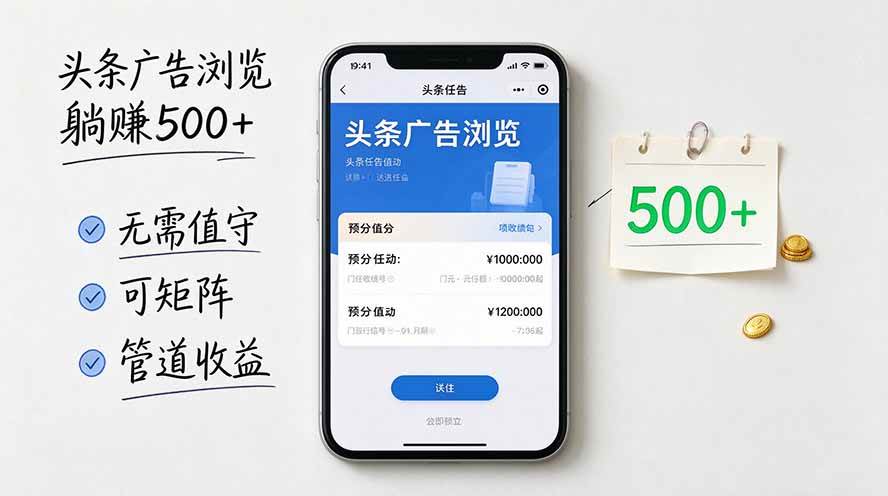 （20835期）头条广告浏览躺赚500+无需值守，可矩阵并附有管道收益-知行阁轻创网-分享网络赚钱项目-全网首发副业项目实操平台-副业创业项目网