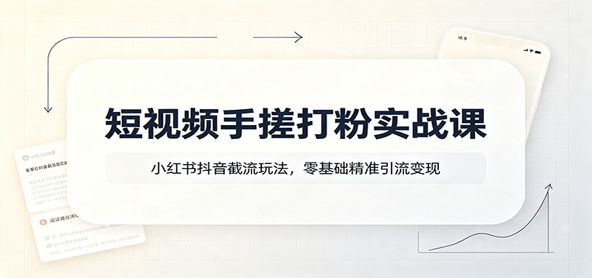 短视频手搓打粉实战课:小红书抖音截流玩法,零基础精准引流变现-知行阁轻创网-分享网络赚钱项目-全网首发副业项目实操平台-副业创业项目网