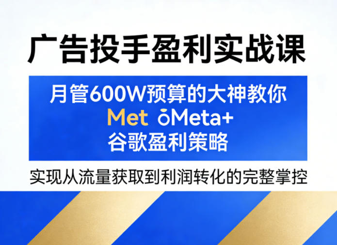 广告投手盈利实战课，月管600W预算的大神教你Meta+谷歌盈利策略，实现从流量获取到利润转化的完整掌控-知行阁轻创网-分享网络赚钱项目-全网首发副业项目实操平台-副业创业项目网