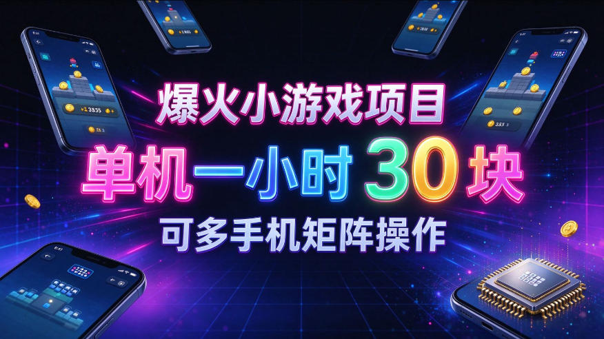 爆火小游戏撸金项目，实测单机一小时30+，可多手机矩阵操作，新手看完一遍就能上手【揭秘】-知行阁轻创网-分享网络赚钱项目-全网首发副业项目实操平台-副业创业项目网