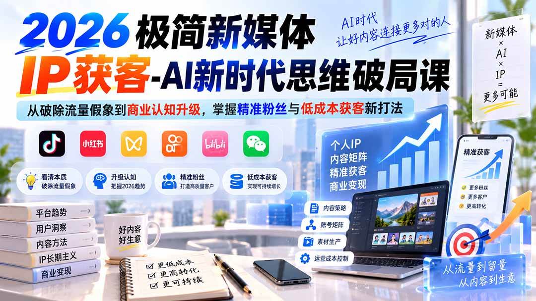 （20272期）2026极简新媒体IP获客-AI新时代思维破局课：从破除流量假象到商业认知升级，掌握精准粉丝与低成本获客新打法-知行阁轻创网-分享网络赚钱项目-全网首发副业项目实操平台-副业创业项目网