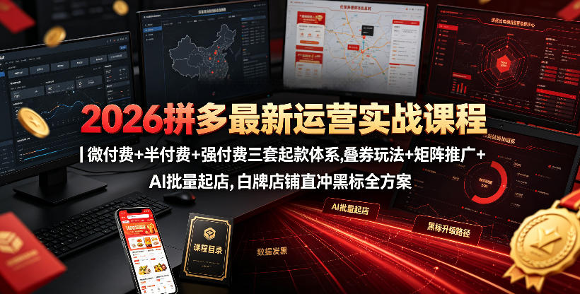 2026拼多多最新运营实战课程｜微付费+半付费+强付费三套起款体系，叠券玩法+矩阵推广+AI批量起店，白牌店铺直冲黑标全方案-知行阁轻创网-分享网络赚钱项目-全网首发副业项目实操平台-副业创业项目网