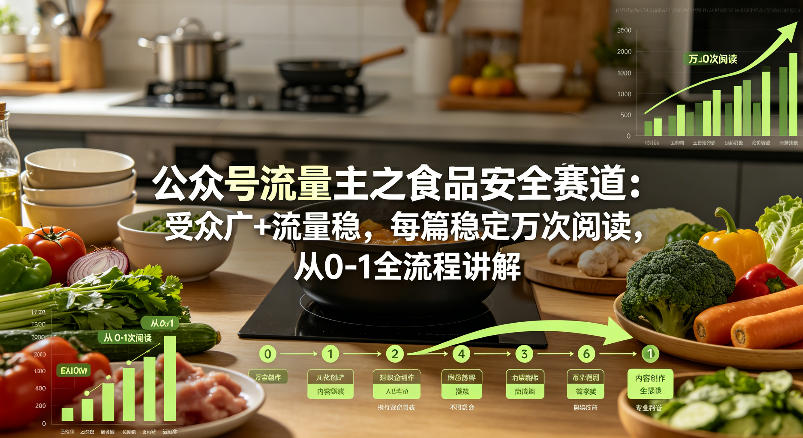 公众号流量主之食品安全赛道，受众广+流量稳，每篇作品稳定万次阅读，从0-1全流程讲解-知行阁轻创网-分享网络赚钱项目-全网首发副业项目实操平台-副业创业项目网