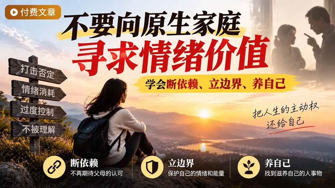 （21132期）付费文章：不要向原生家庭寻求情绪价值，学会断依赖、立边界、养自己-知行阁轻创网-分享网络赚钱项目-全网首发副业项目实操平台-副业创业项目网