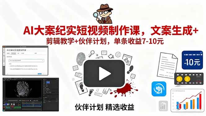 图片[1]-（15992期）AI大案纪实短视频制作课，文案生成+剪辑教学+伙伴计划，单条收益7-10元-知行阁轻创网-分享网络赚钱项目-全网首发副业项目实操平台-副业创业项目网
