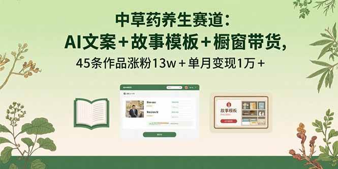 图片[1]-（15925期）中草药养生赛道：AI文案+故事模板+橱带货，45条作品涨粉13w+单月变现1万+-知行阁轻创网-分享网络赚钱项目-全网首发副业项目实操平台-副业创业项目网