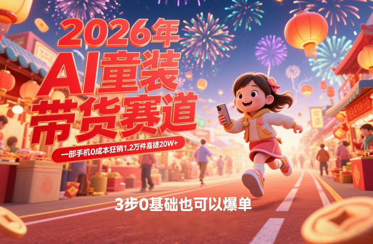 AI童装新春带货赛道，一部手机0成本狂销1.2万件喜提20W+，3步0基础也可以爆单-知行阁轻创网-分享网络赚钱项目-全网首发副业项目实操平台-副业创业项目网