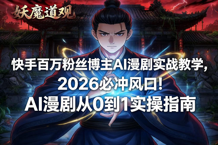 快手百万粉丝博主AI漫剧实战教学，2026必冲风口！AI漫剧从0到1实操指南-知行阁轻创网-分享网络赚钱项目-全网首发副业项目实操平台-副业创业项目网