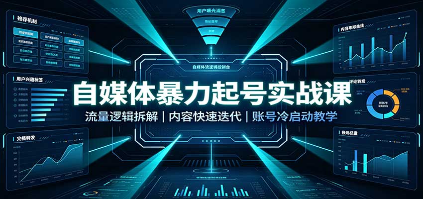 自媒体暴力起号实战课：流量逻辑拆解，内容快速迭代，账号冷启动教学-知行阁轻创网-分享网络赚钱项目-全网首发副业项目实操平台-副业创业项目网