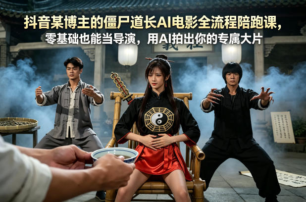 抖音某博主的僵尸道长AI电影全流程陪跑课，零基础也能当导演，用AI拍出你的专属大片-知行阁轻创网-分享网络赚钱项目-全网首发副业项目实操平台-副业创业项目网