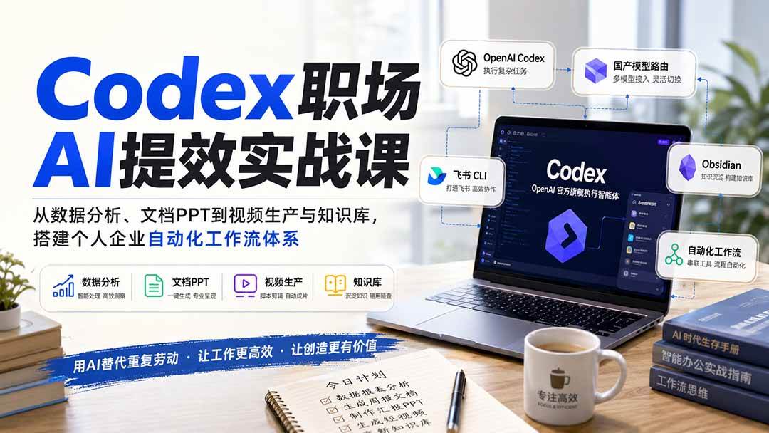 (20057期)Codex职场AI提效实战课:从数据分析、文档PPT到视频生产与知识库,搭建个人企业自动化工作流体系-知行阁轻创网-分享网络赚钱项目-全网首发副业项目实操平台-副业创业项目网