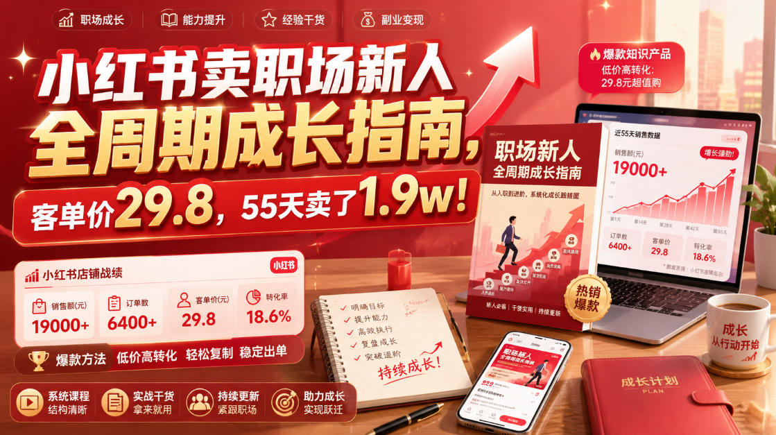 小红书卖职场新人全周期成长指南，客单价29.8，55天卖了1.9w！-知行阁轻创网-分享网络赚钱项目-全网首发副业项目实操平台-副业创业项目网