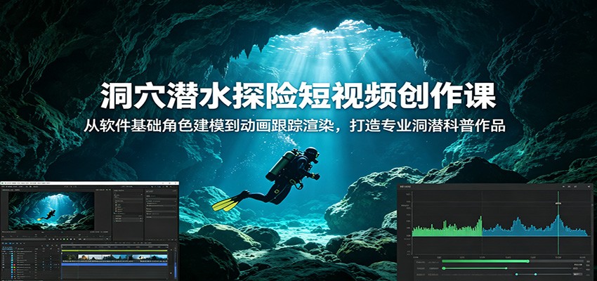 洞穴潜水探险短视频创作课：从软件基础角色建模到动画跟踪渲染，打造专业洞潜科普作品-知行阁轻创网-分享网络赚钱项目-全网首发副业项目实操平台-副业创业项目网