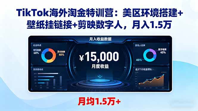 （16346期）TikTok海外淘金特训营：美区环境搭建+壁纸挂链接+剪映数字人，月入1.5万-知行阁轻创网-分享网络赚钱项目-全网首发副业项目实操平台-副业创业项目网