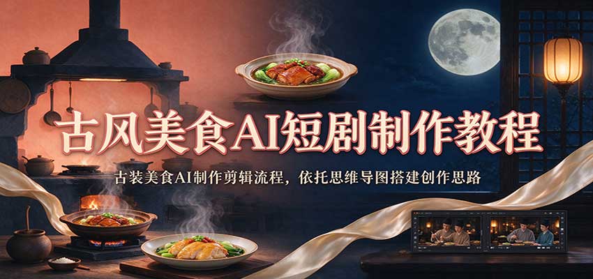 古风美食AI短剧制作教程：古装美食AI制作剪辑流程，依托思维导图搭建创作思路-知行阁轻创网-分享网络赚钱项目-全网首发副业项目实操平台-副业创业项目网