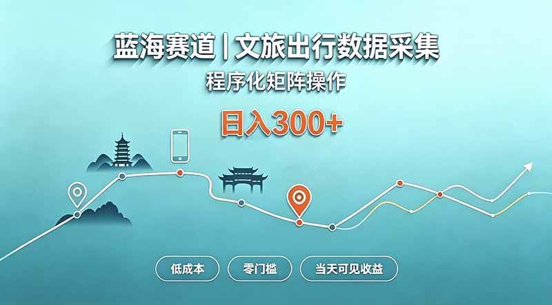 （20478期）蓝海赛道 文旅出行数据采集 程序化矩阵操作 低成本 零门槛 当天可见收益 日入300+-知行阁轻创网-分享网络赚钱项目-全网首发副业项目实操平台-副业创业项目网