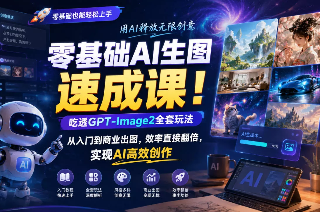 零基础AI生图速成课！吃透GPT-Image2全套玩法，从入门到商业出图，效率直接翻倍，实现AI高效创作-知行阁轻创网-分享网络赚钱项目-全网首发副业项目实操平台-副业创业项目网