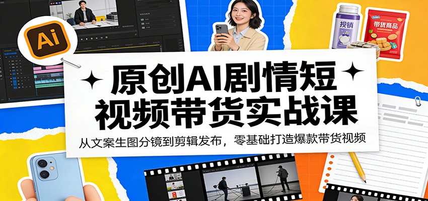 原创AI剧情短视频带货实战课：从文案生图分镜到剪辑发布，零基础打造爆款带货视频-知行阁轻创网-分享网络赚钱项目-全网首发副业项目实操平台-副业创业项目网