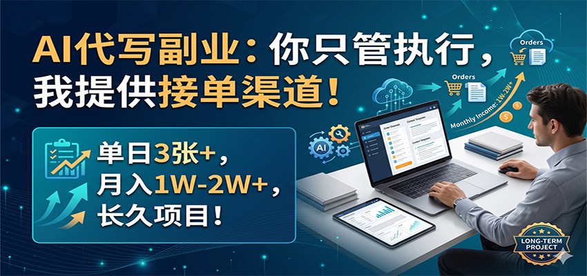 AI代写副业：你只管执行，我提供接单渠道！单日3张+，月入1W-2W+，长久项目-知行阁轻创网-分享网络赚钱项目-全网首发副业项目实操平台-副业创业项目网