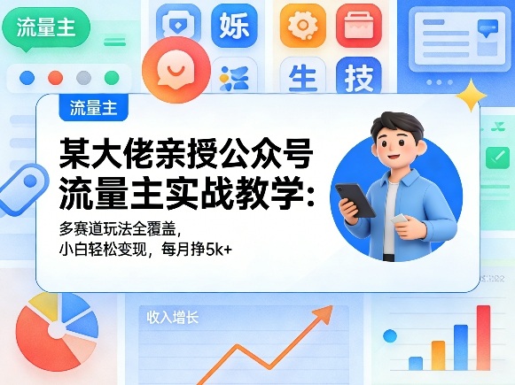 某大佬亲授公众号流量主实战教学：多赛道玩法全覆盖，小白轻松变现，每月多挣5k+-知行阁轻创网-分享网络赚钱项目-全网首发副业项目实操平台-副业创业项目网