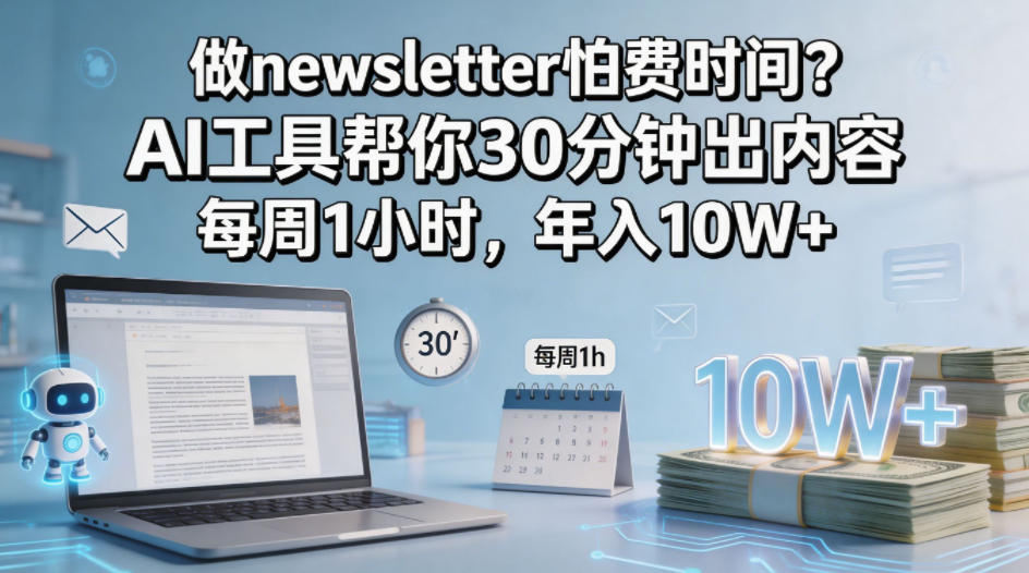 做newsletter怕费时间？AI工具帮你30分钟出内容，每周1小时，年入10W+！【原创双语字幕】-知行阁轻创网-分享网络赚钱项目-全网首发副业项目实操平台-副业创业项目网